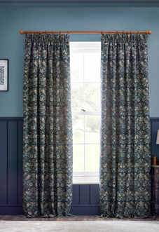 Strawberry Thief Jacquard Pencil Pleat, Indigo - Ready Made Curtains